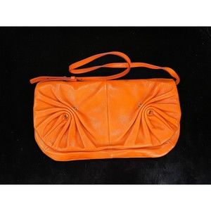 Yves Saint Laurent Chevre Mamounia Foldover Clutch Orange Leather Snap Closure